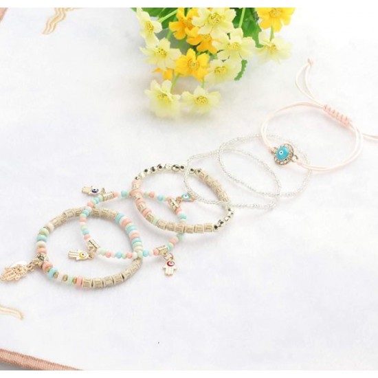 3 Sets Bohemian Beaded Bracelets Set For Women Men Multilayer Hamsa Hand Evil Eye Charms Stretch Stackable Bracelet 3 Sets Bohemian Beaded Bracelets Set For Women Men Multilayer Hamsa Hand Evil Eye Charms Stretch Stackable Bracelet